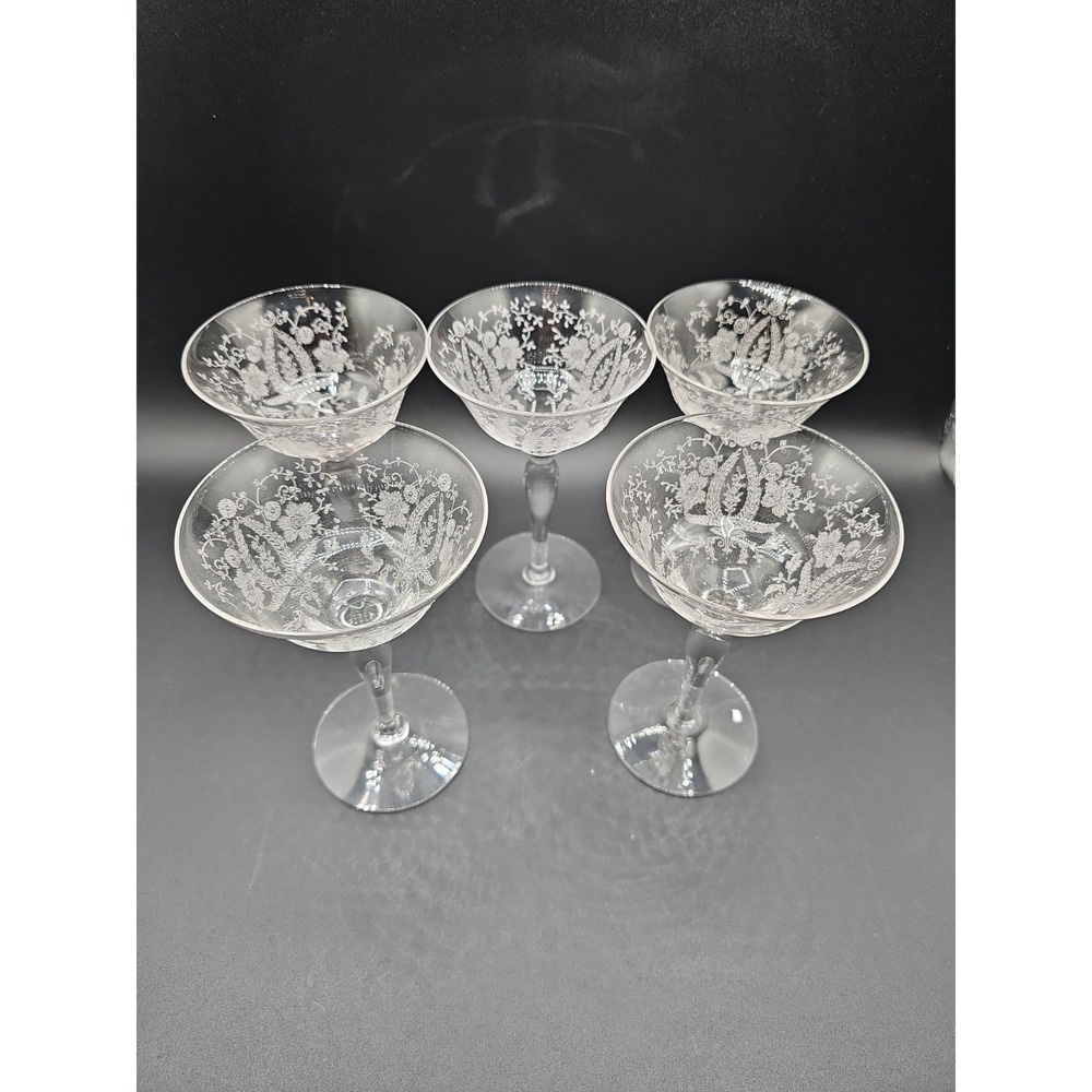 Set of 5 - Tiffin Franciscan Cherokee Rose Stem 17399 Cocktail Glasses 5 1/2" N1